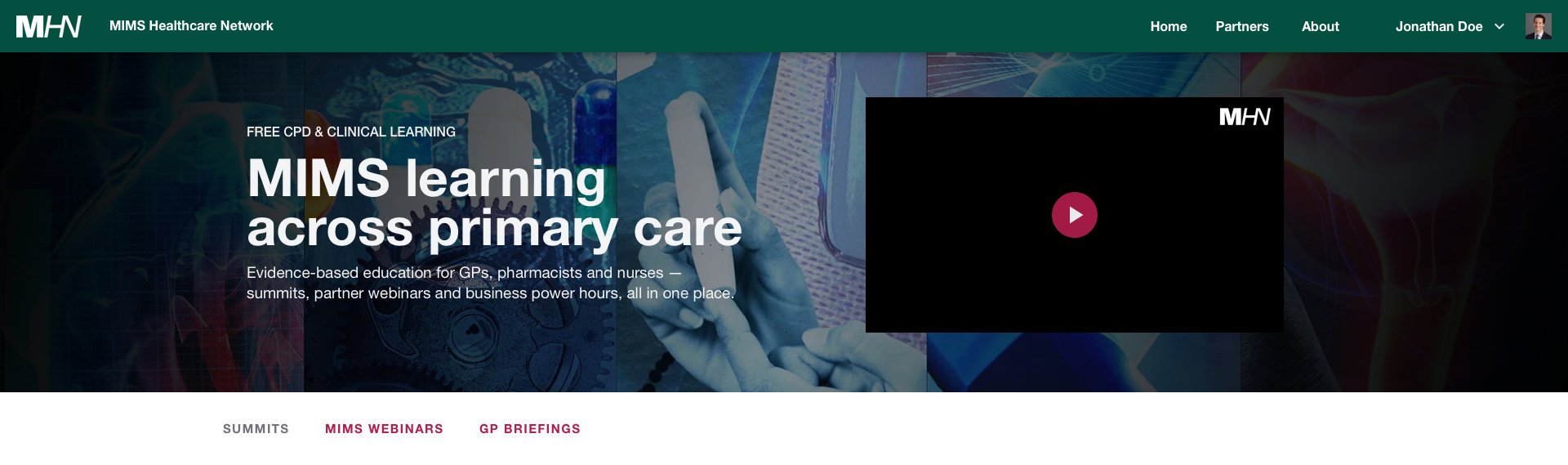 App Bar, video header and control bar
